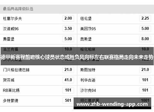德甲新赛程前瞻核心球员状态成胜负风向标左右联赛格局走向未来走势