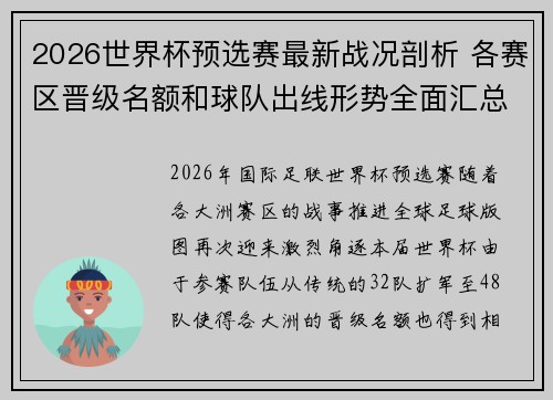 2026世界杯预选赛最新战况剖析 各赛区晋级名额和球队出线形势全面汇总 2026世界杯预选赛最新战况剖析 各赛区晋级名额和球队出线形势全面汇总